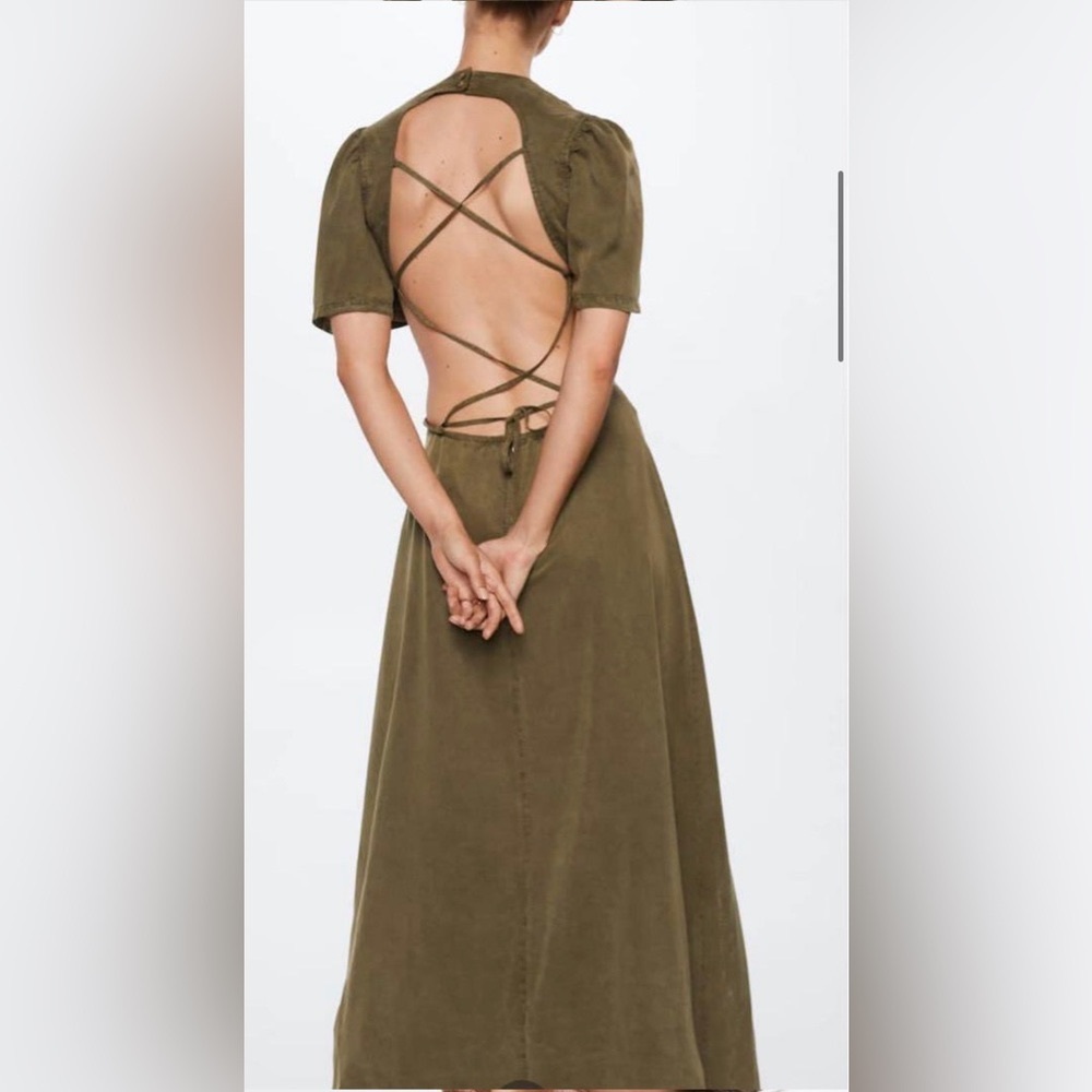 MANGO CUTOUT DRESS - KHAKI - 100% LYOCELL